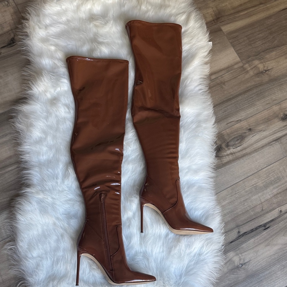 Steve Madden Brown Patent Over-the-Knee Boots
